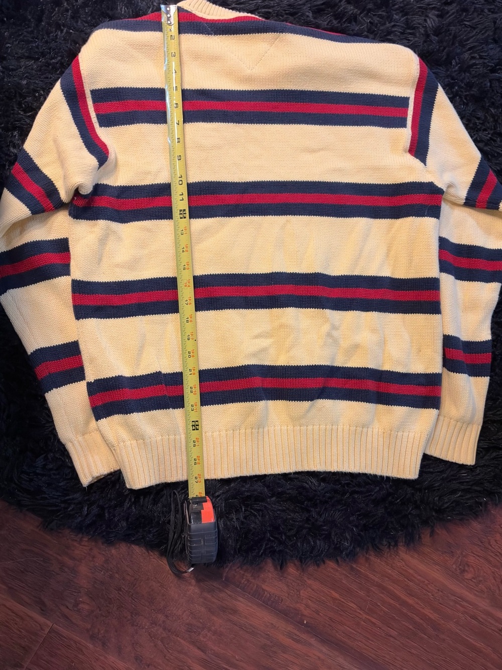 Tommy Hilfiger Yellow Crewneck KNIT BOXY Sweater with Navy & Red Stripes - Picture 6 of 7